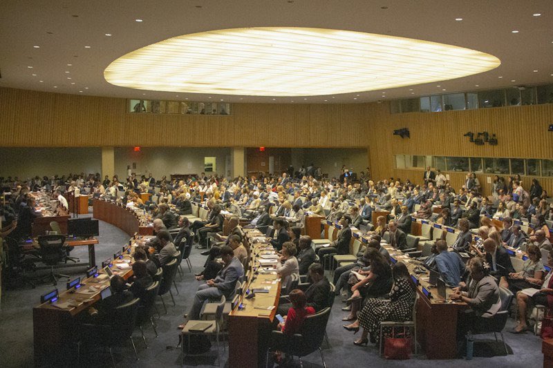 Delegates seated in a United Nations chamber.