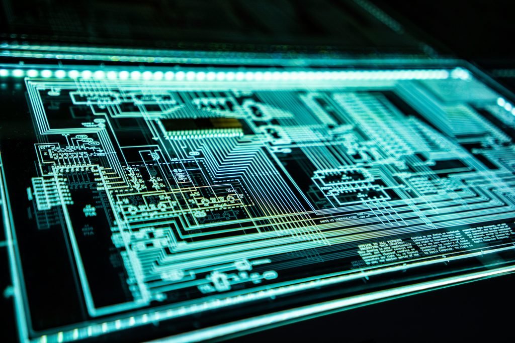 Circuit board with blue lights